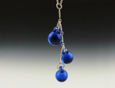 Simple Globe Trio Necklace, Light Blue, pendant detail