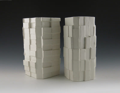 John L Richard's exploration of strong geometric forms in porcelain creates CubistWare.