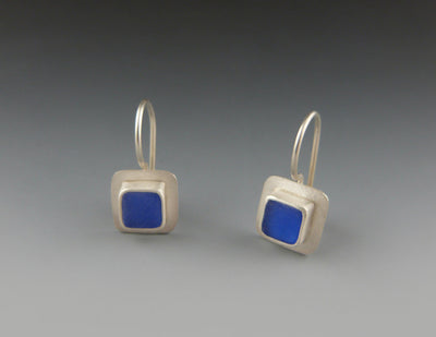 Small Square Wire Earrings, Sapphire Glow