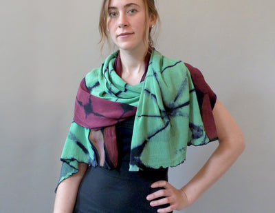 Jade/Cranberry Crinkle Crepe Scarf