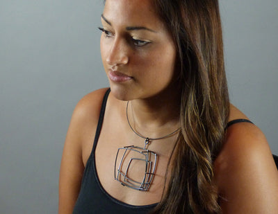 Large Structural Square Necklace on model