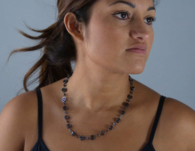 Slice oxidized necklace on model