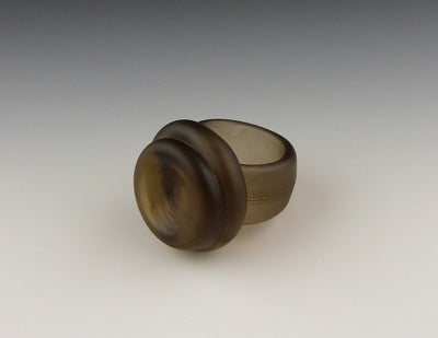 Double Button Ring, etched bronze