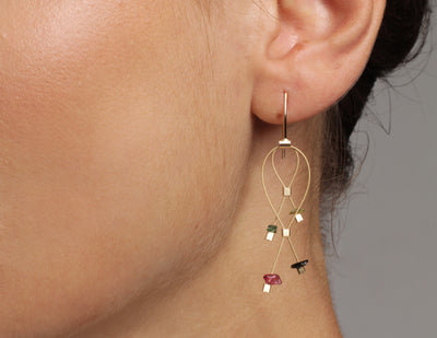 Mini Lattice Earrings, Tourmaline/Gold
